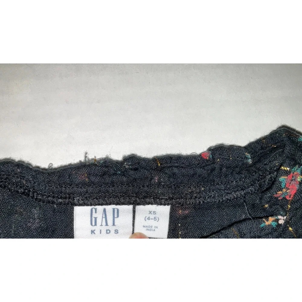 Gap Kids Girls XS Top Floral Gold Foil‎ Stripe Peasant Lightweight Holiday